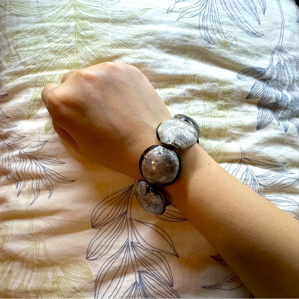 Salviati venezia 1859 vintage glass bracelet silver and black